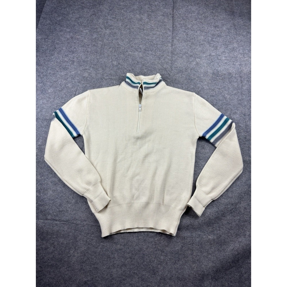 Obermeyer 1/4 Zip Ski Sweater Women's L Striped Wool Blend VTG Ski 90s Retro